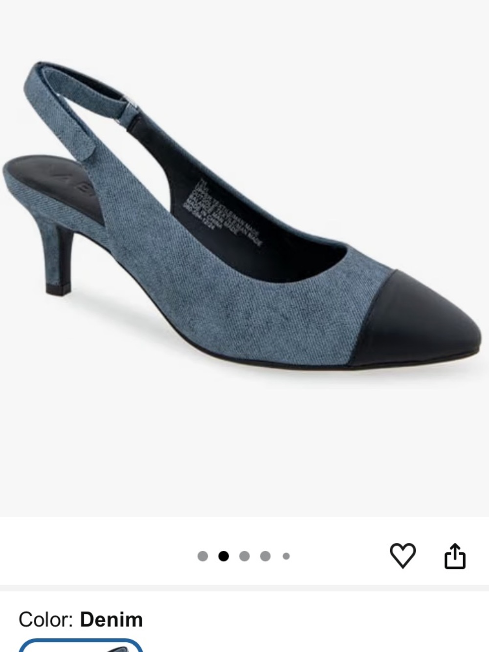 Aerosoles Denim Slingback Pump with Black Cap Toe